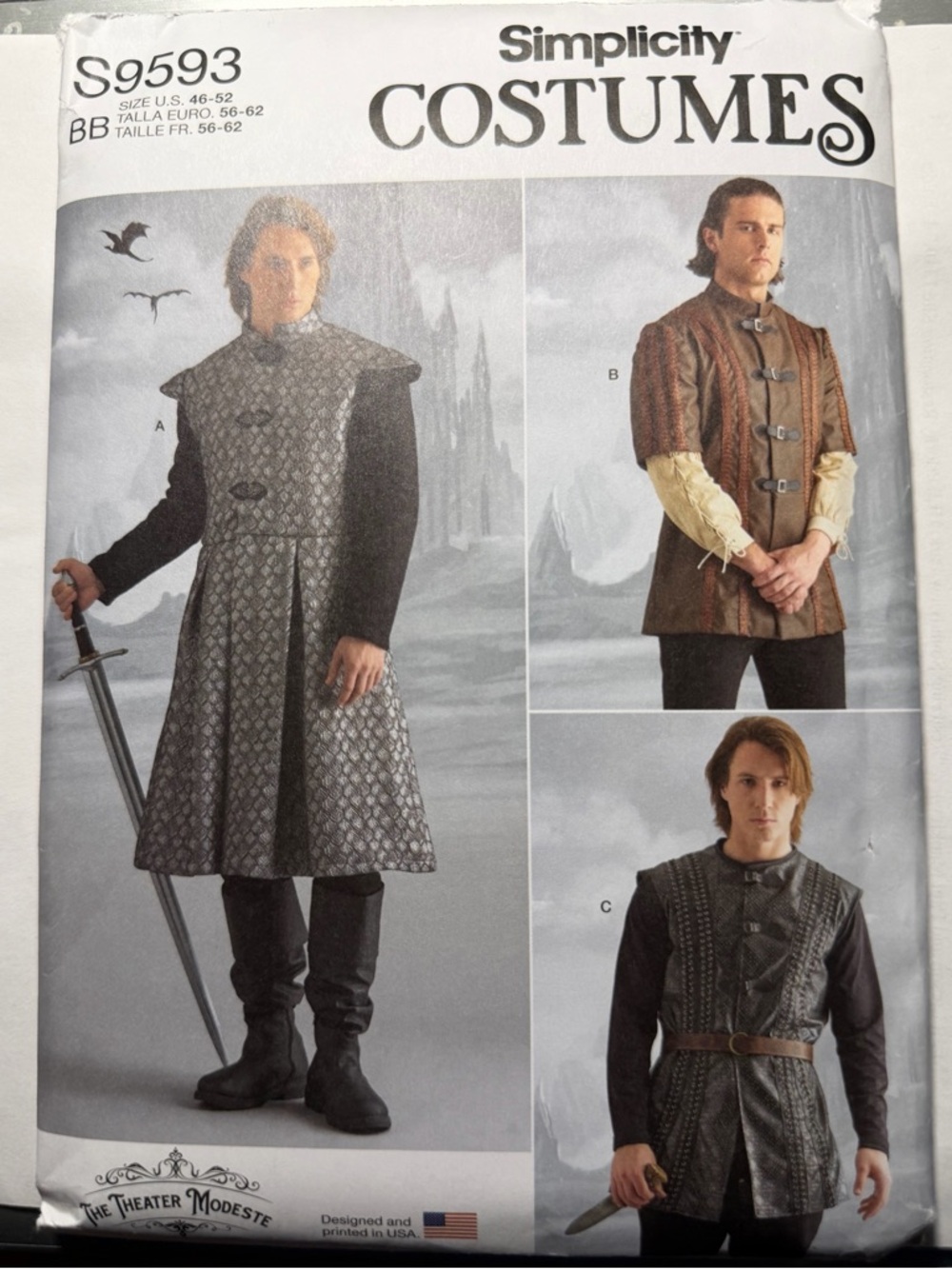 Simplicity 9593 Coat Jacket Vest Costume Men size 46-52 Sewing Pattern